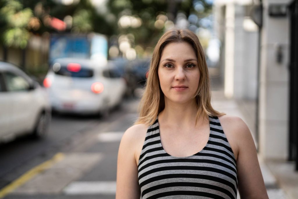 Woman walking along the street